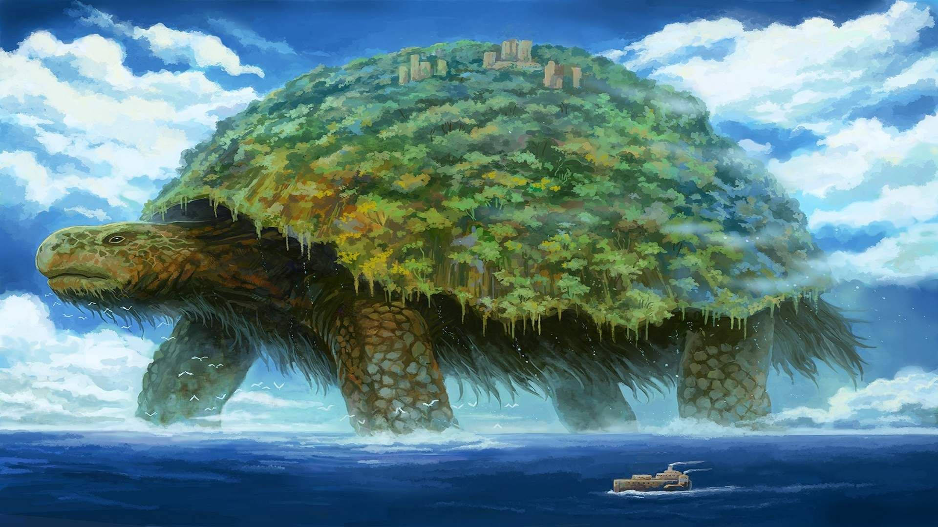 Paglalakbay ng Isang Masiglang Kartun na Pagong sa Ilalim ng Dagat Wallpaper