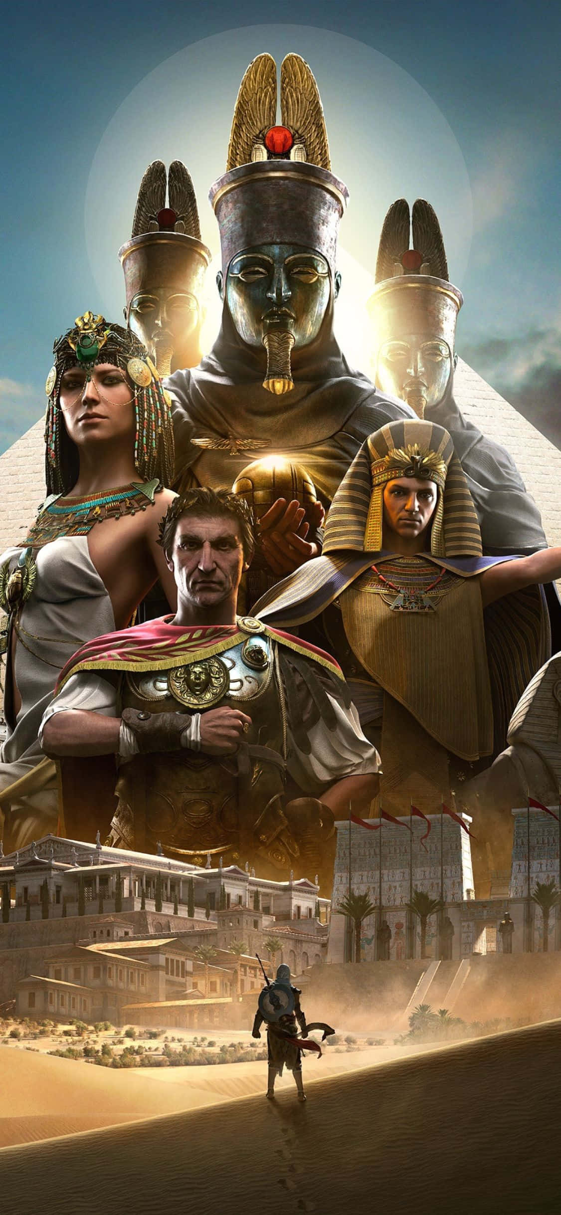 Paglalakbay sa Sinaunang Ehipto kasama ang Assassins Creed Origins sa iPhone X. Wallpaper