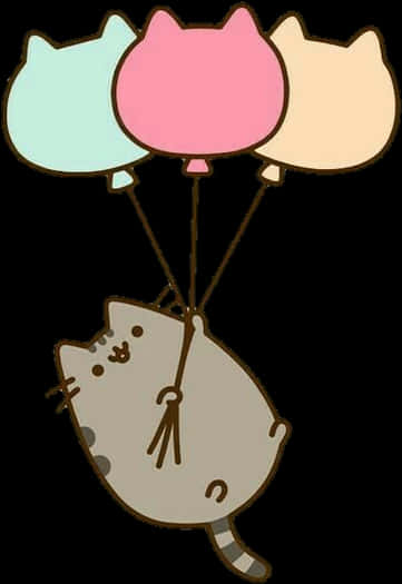 Paglilipad ng Pusheen gamit ang mga Lobo Wallpaper