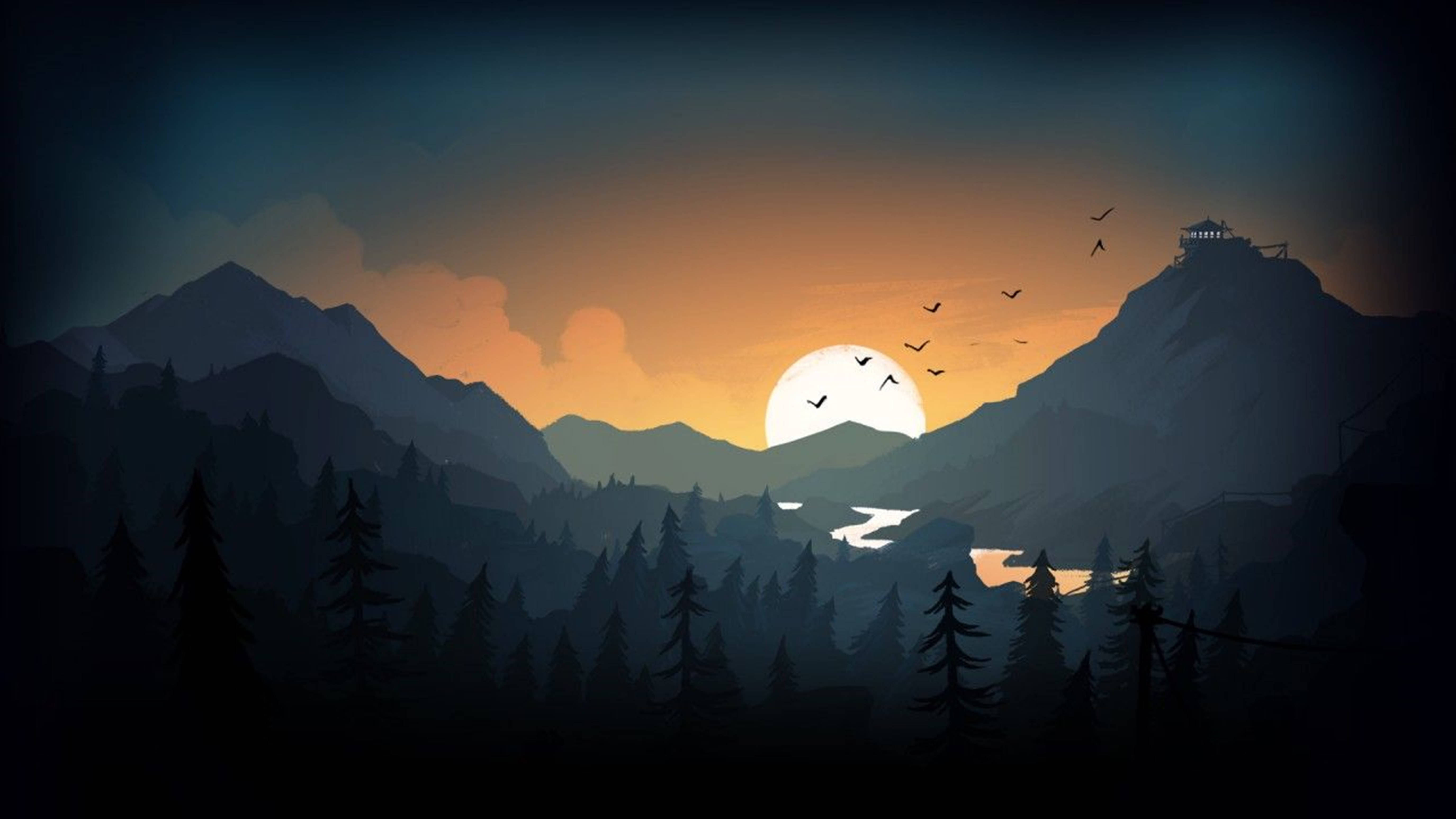 Paglubog ng Araw sa Pagitan ng mga Bundok 4K Wallpaper