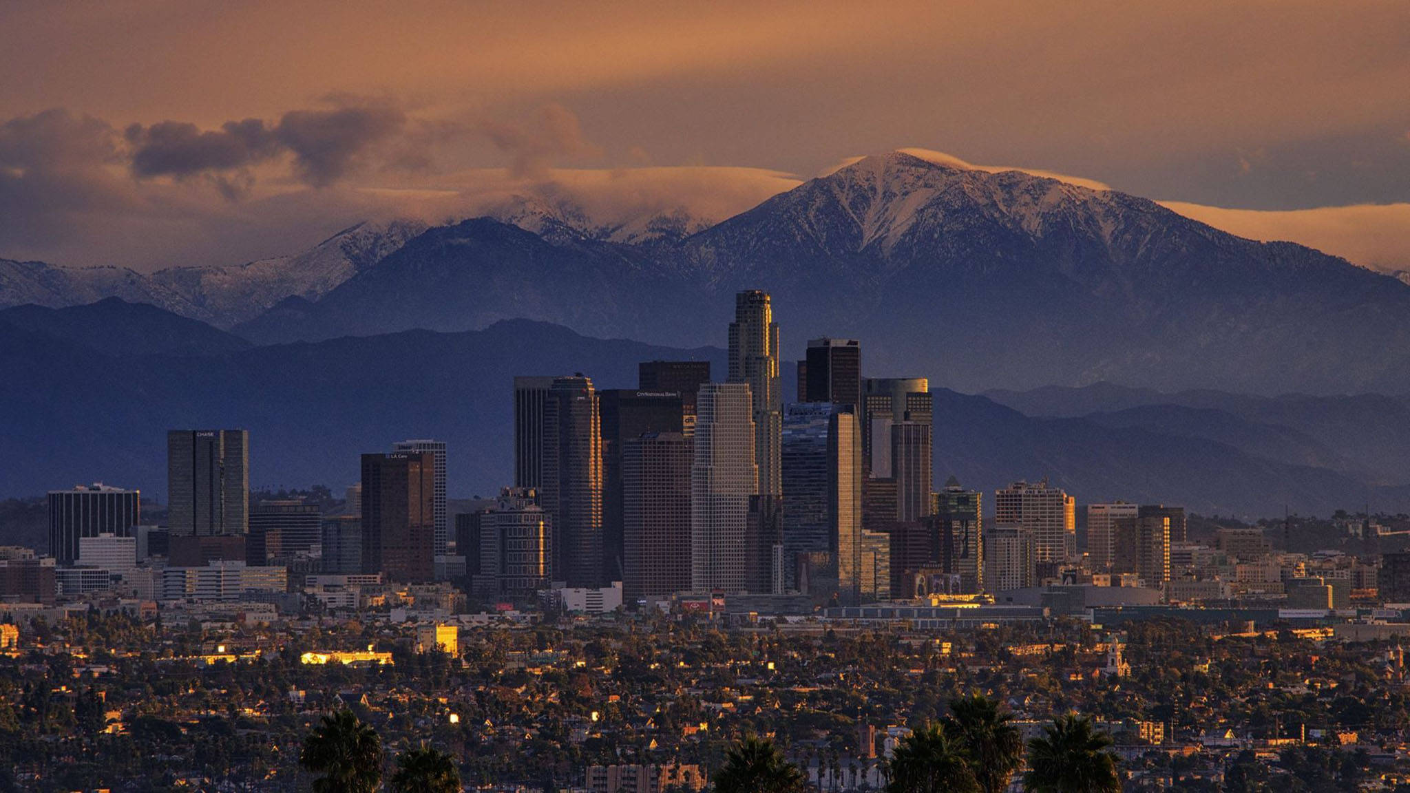 Paglubog ng Araw sa Los Angeles sa Mga Bundok Wallpaper