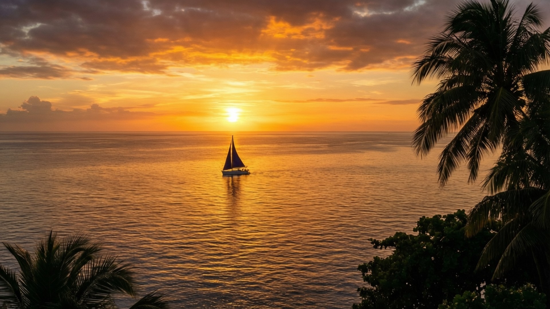 Paglubog ng Araw na Ginto sa Karagatan Wallpaper