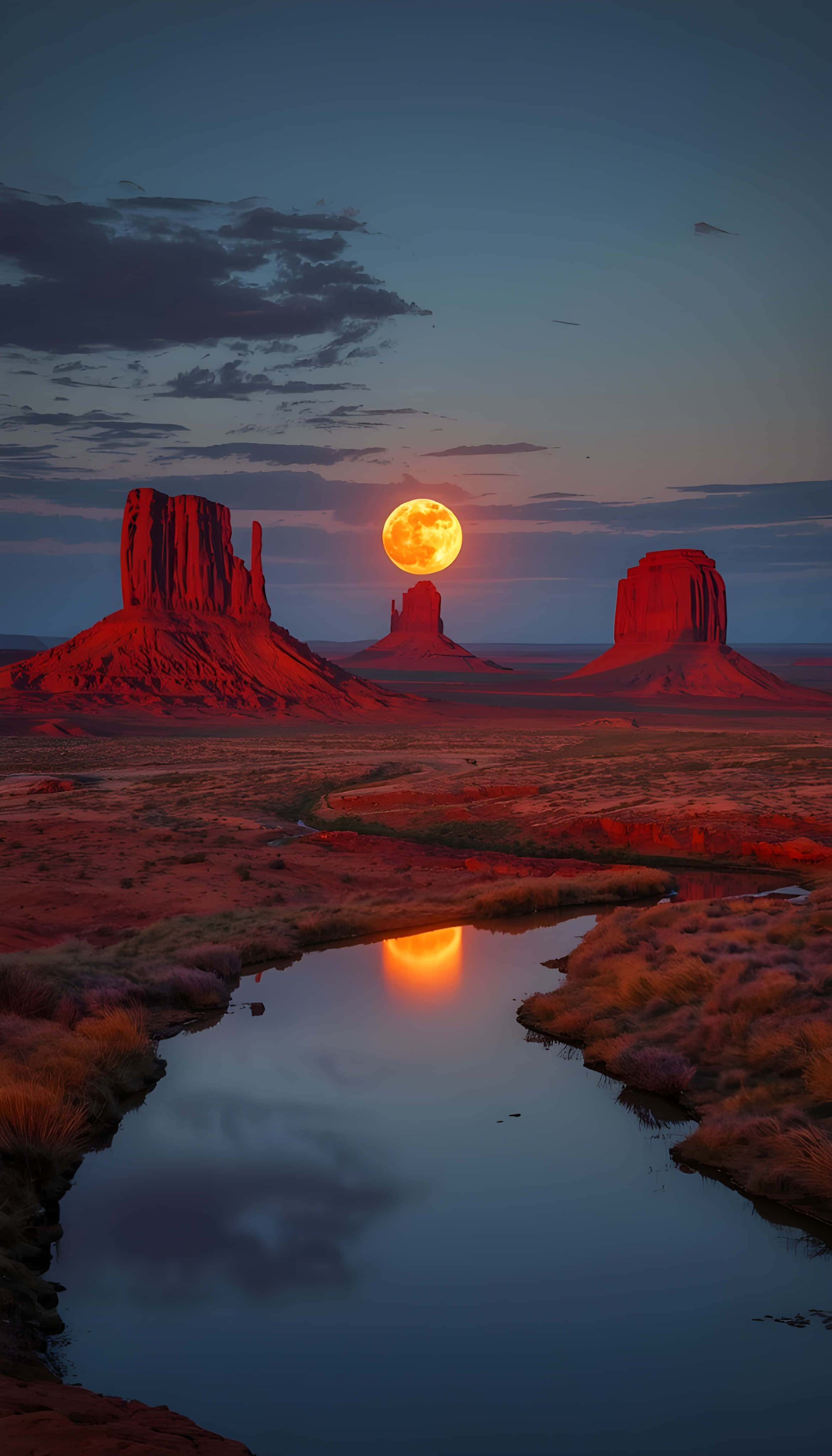 Paglubog ng Buwan sa Monument Valley Wallpaper