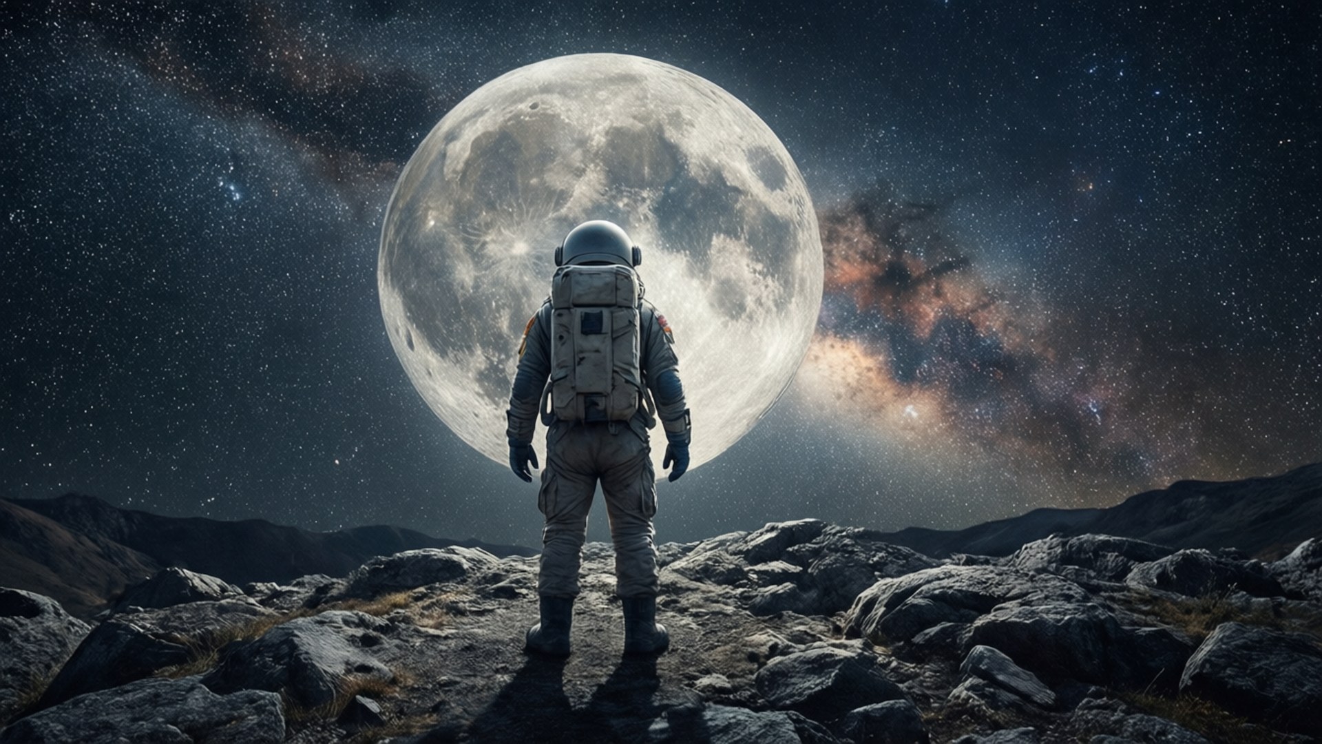 Pagmamasid ng Astronaut sa Buwan Wallpaper