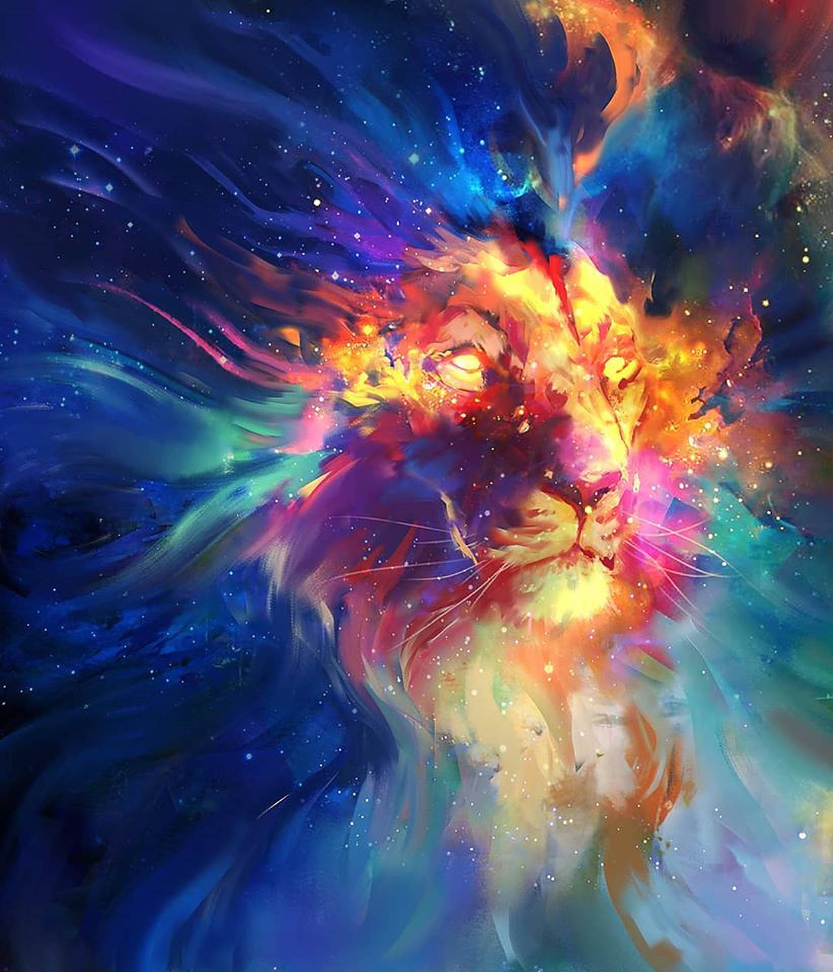 Pagpipinta ng Leon sa Rainbow Galaxy Wallpaper