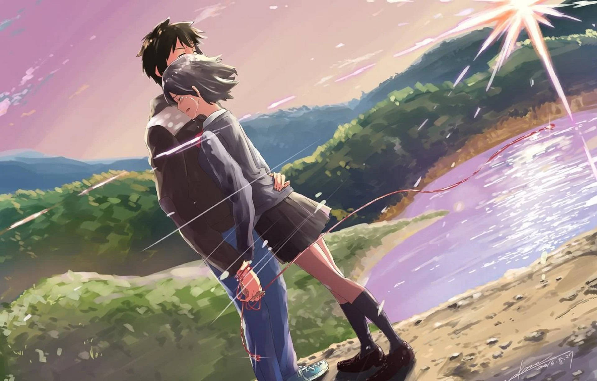 Pagpipinta ng Yakap ng Anime Wallpaper