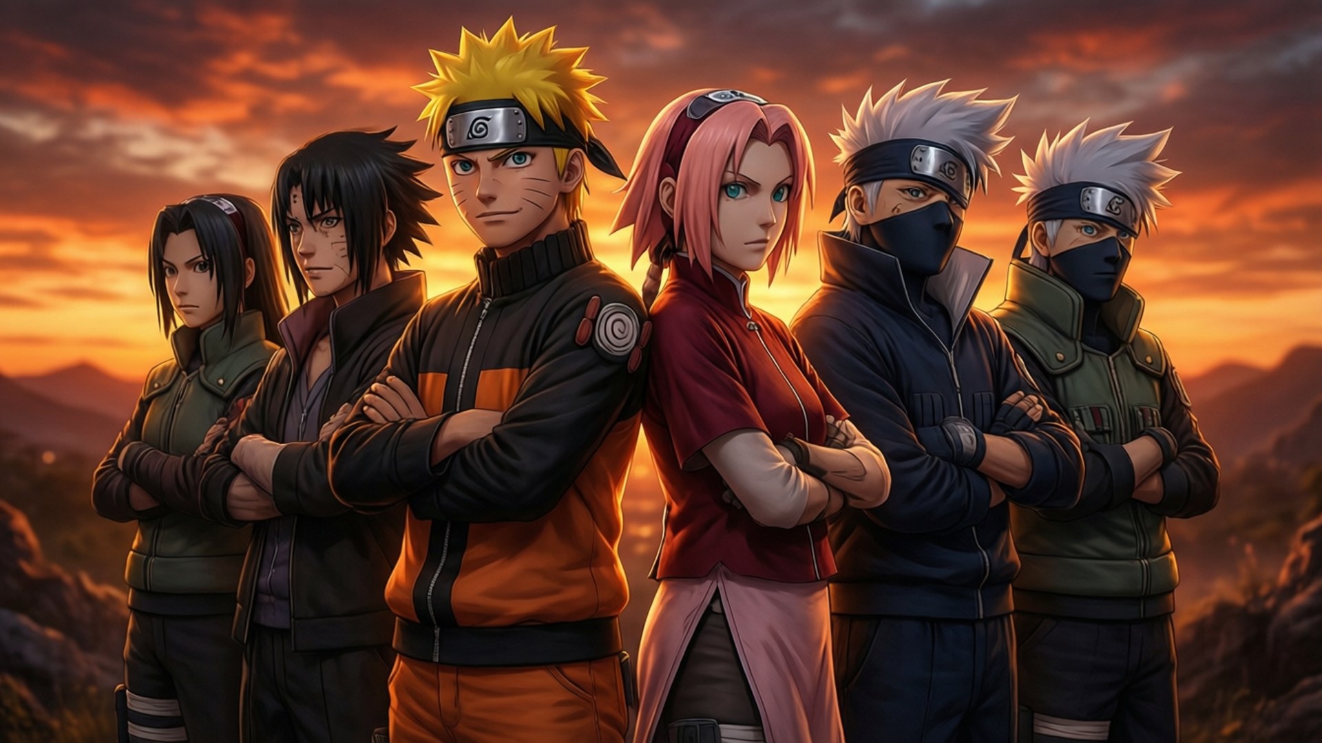 Pagtitig ng Team 7 sa Paglubog ng Araw Wallpaper