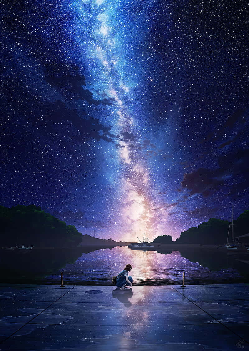 Pahalang na Kalangitan sa Gabi Anime Wallpaper