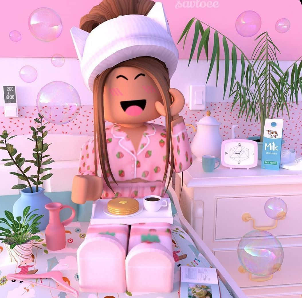 Pajamang Strawberry Pink ng Roblox Wallpaper