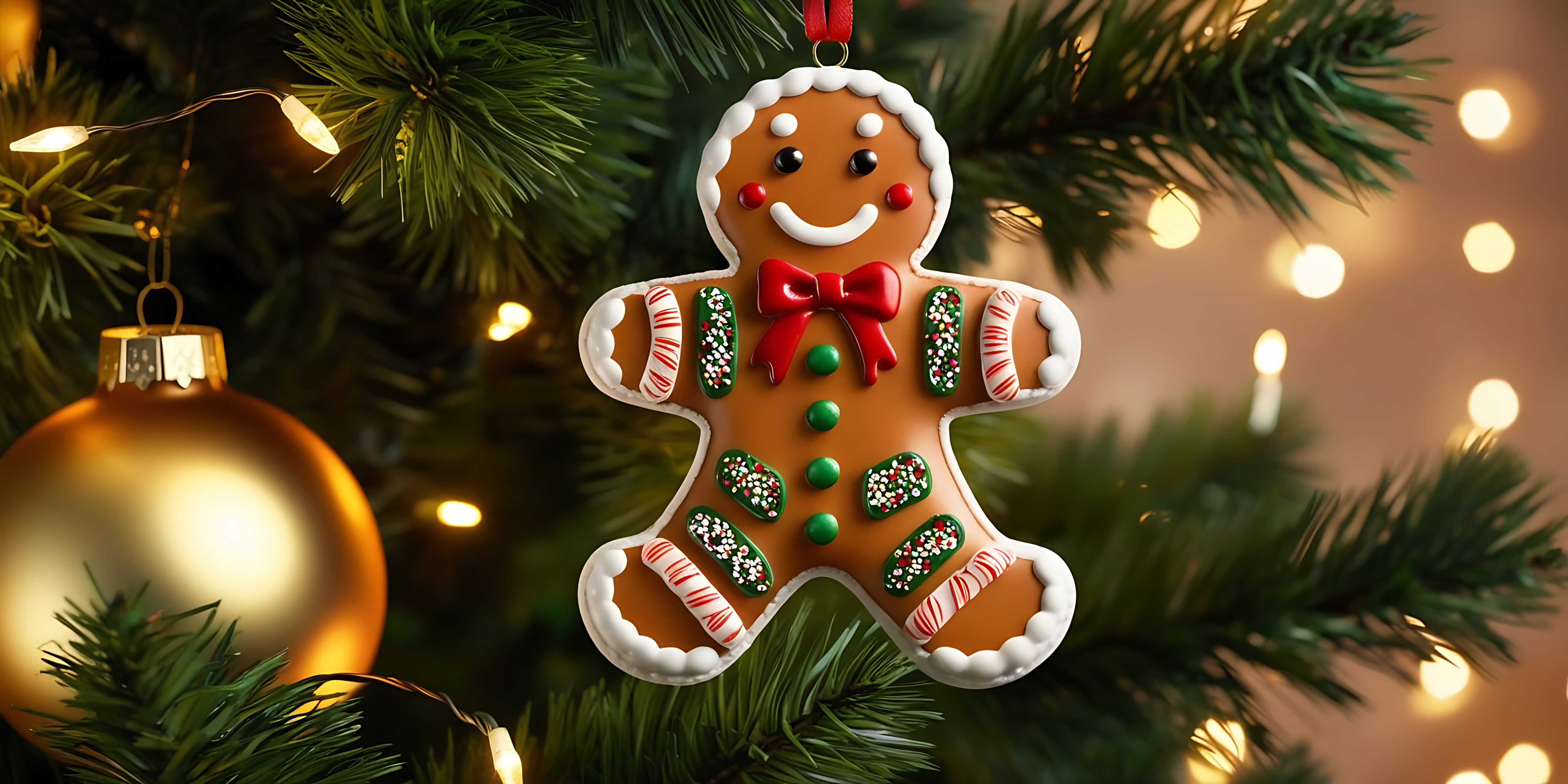 Palamuting gingerbread man sa puno Wallpaper