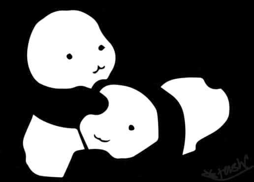 Panda Friends Black and White Wallpaper
