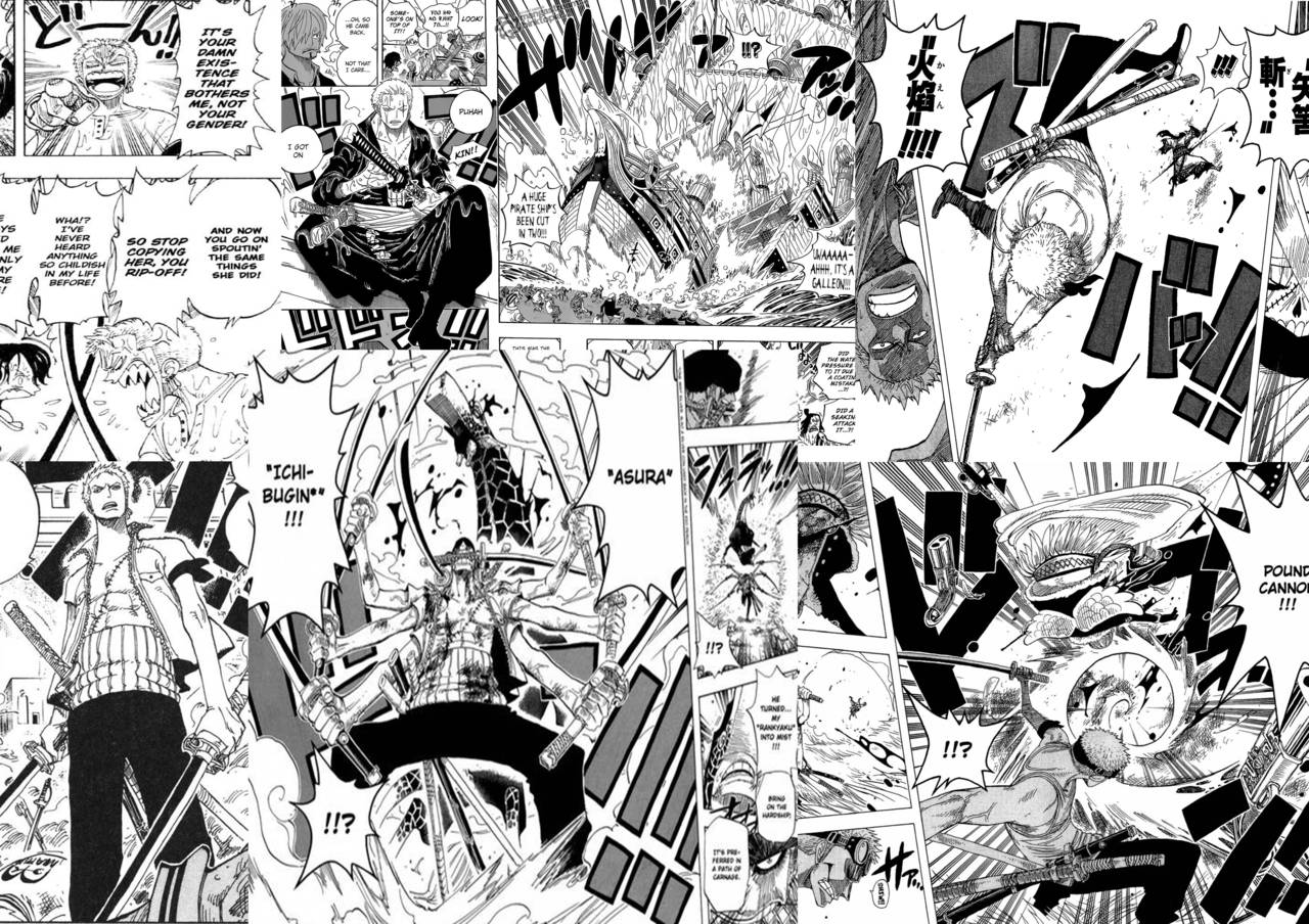 Panel ng Manga ng Mandirigmang si Roronoa Zoro Wallpaper