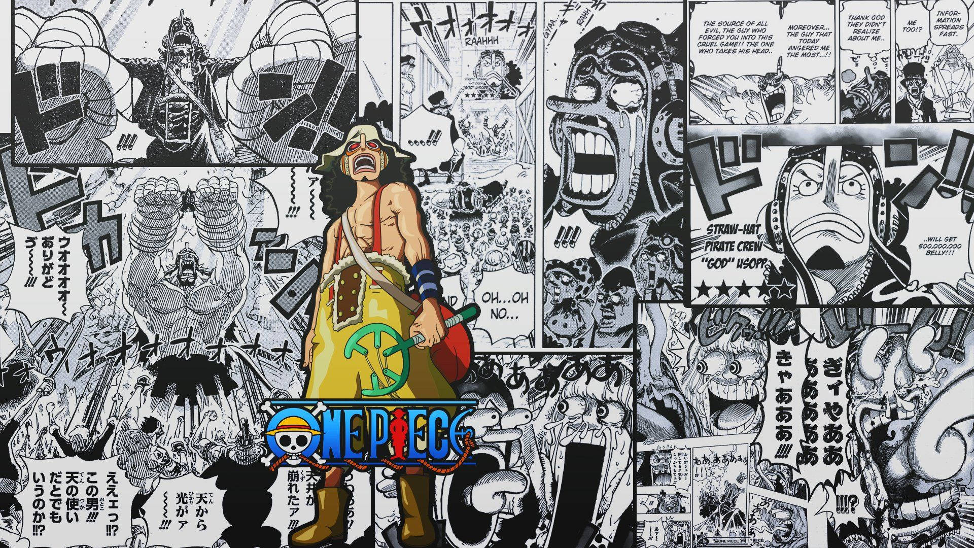 Panel ng Manga ni Usopp na Sombrerong Dayami Wallpaper