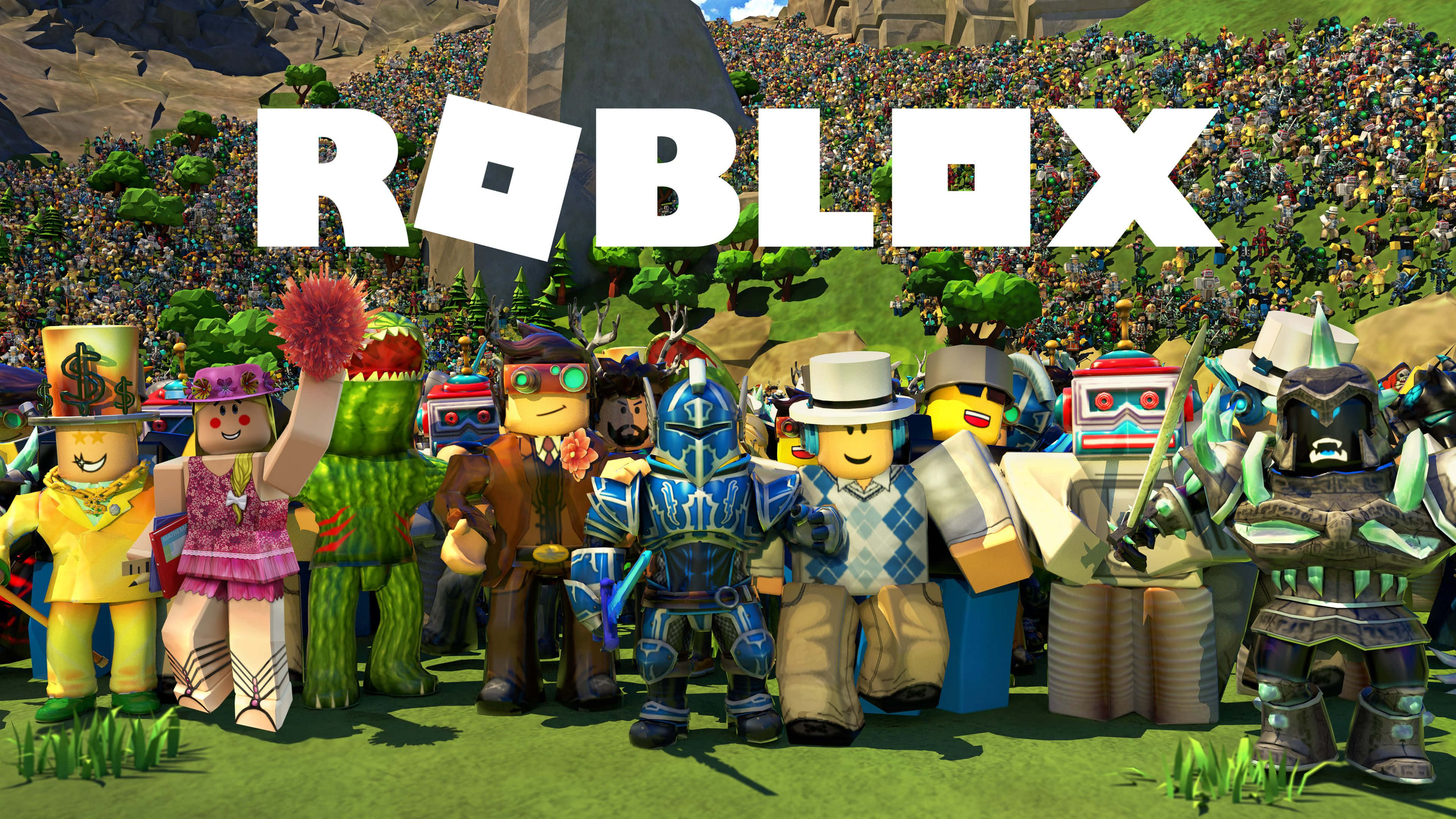 Pangalan ng Roblox Logo sa Itaas ng mga Tauhan Wallpaper