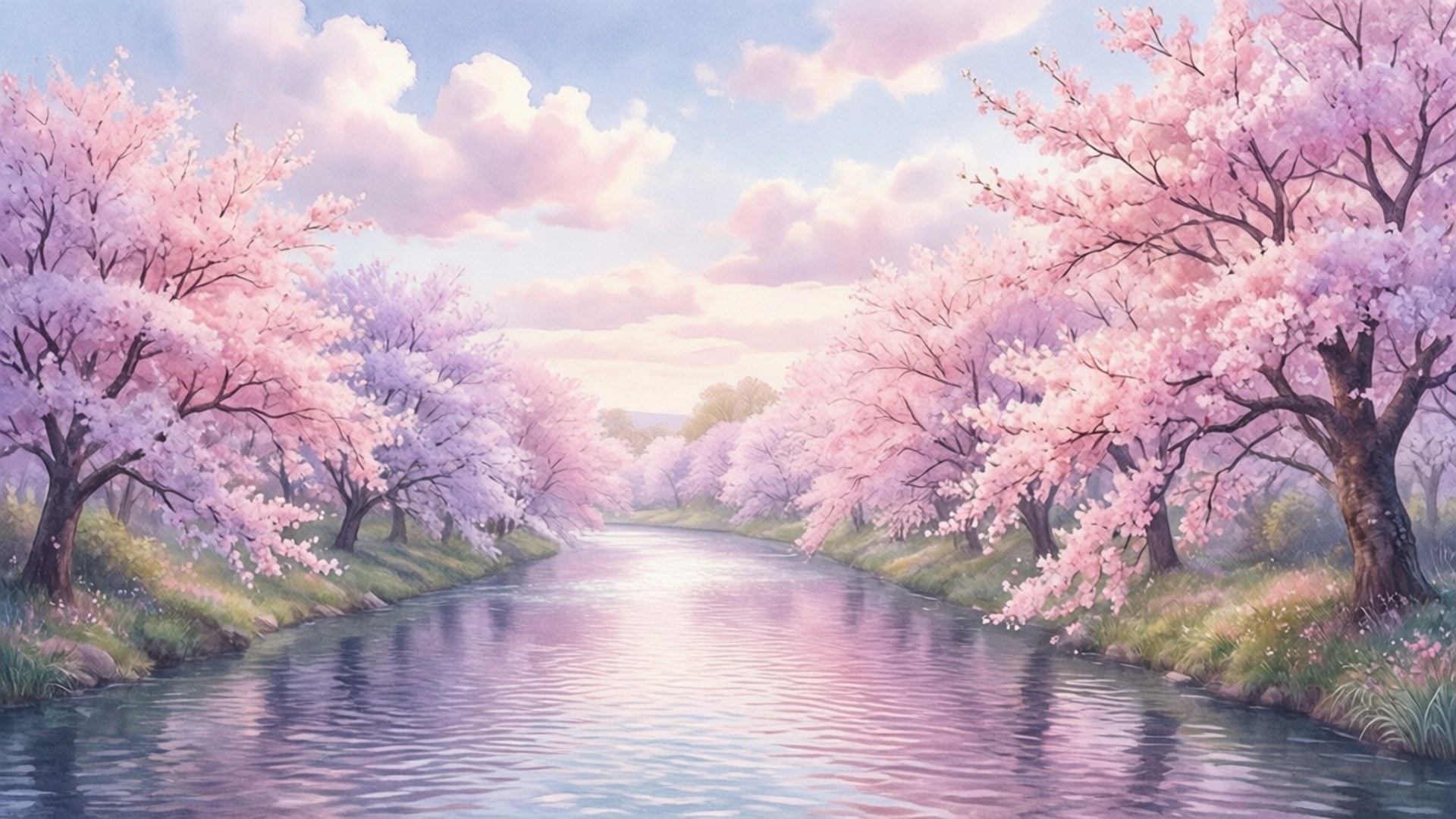 Pangarap ng Ilog ng Cherry Blossom Wallpaper