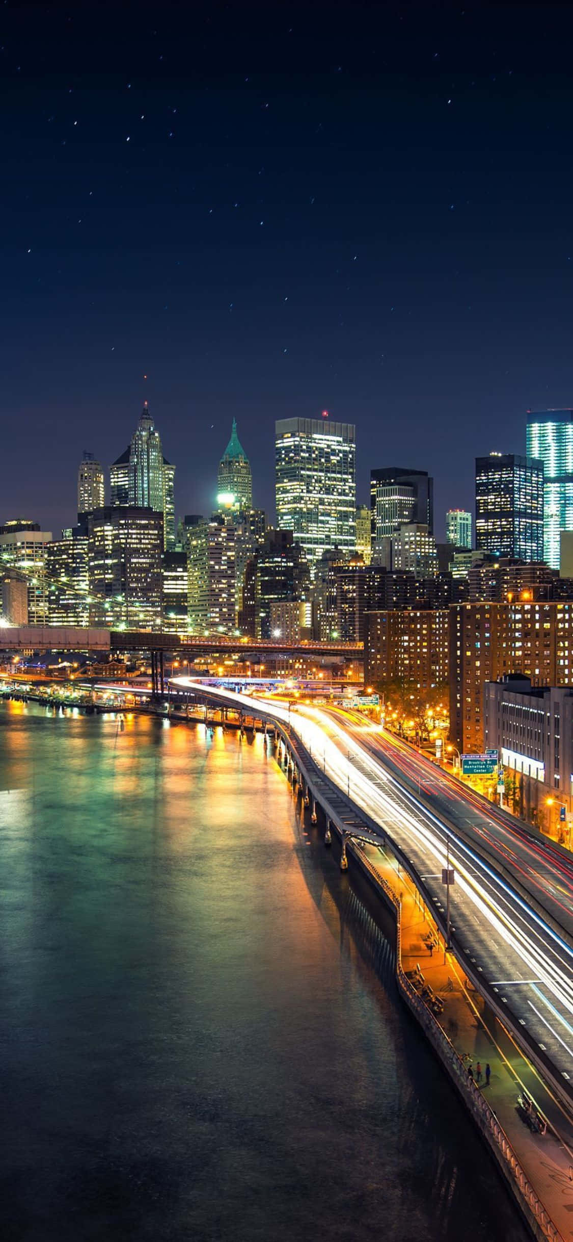 Pangkalahatang-ideya ng skyline ng New York mula sa isang iPhone X Wallpaper