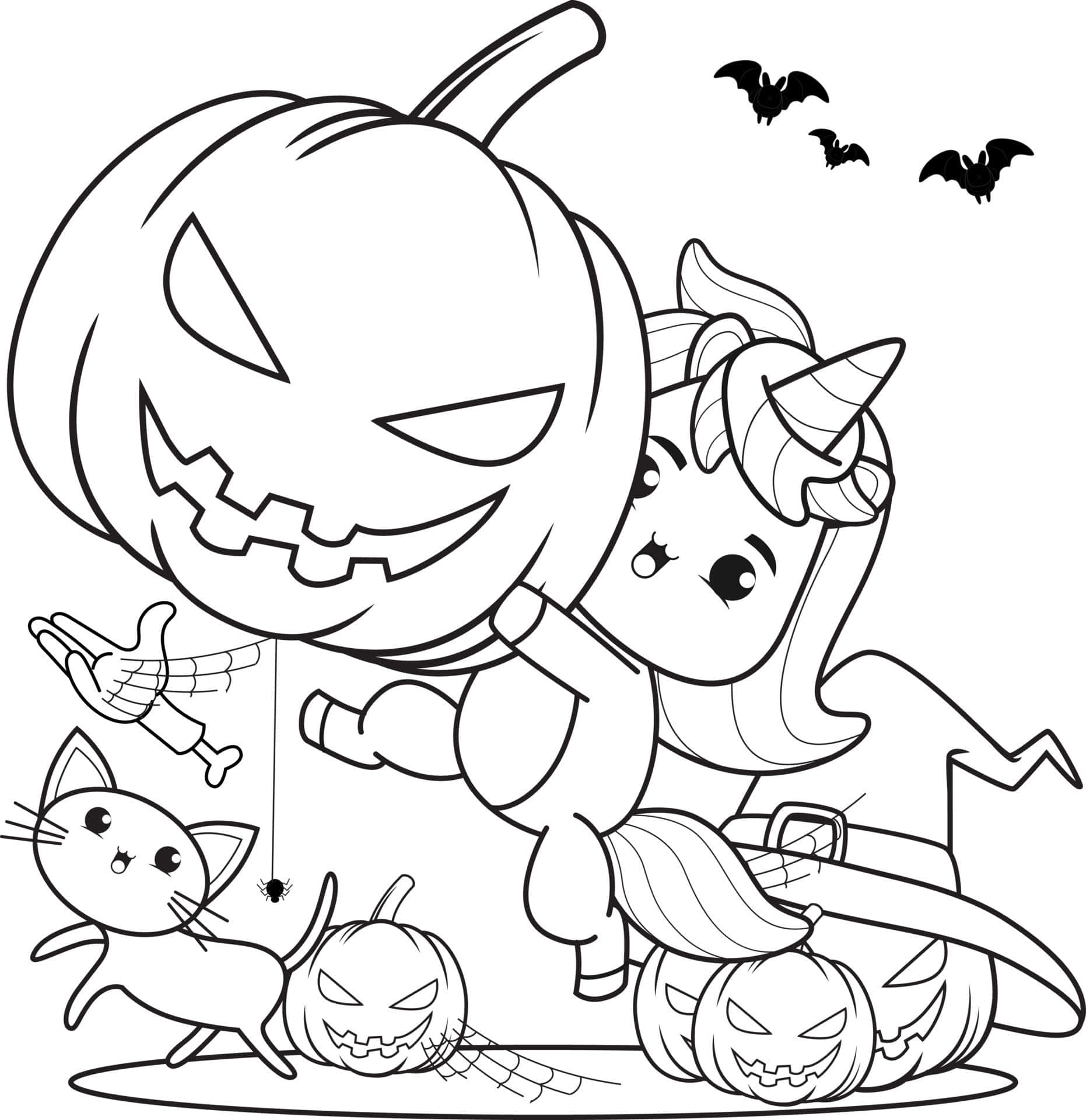 Pangkulay na Larawan ng Batang Unicorn para sa Halloween Wallpaper