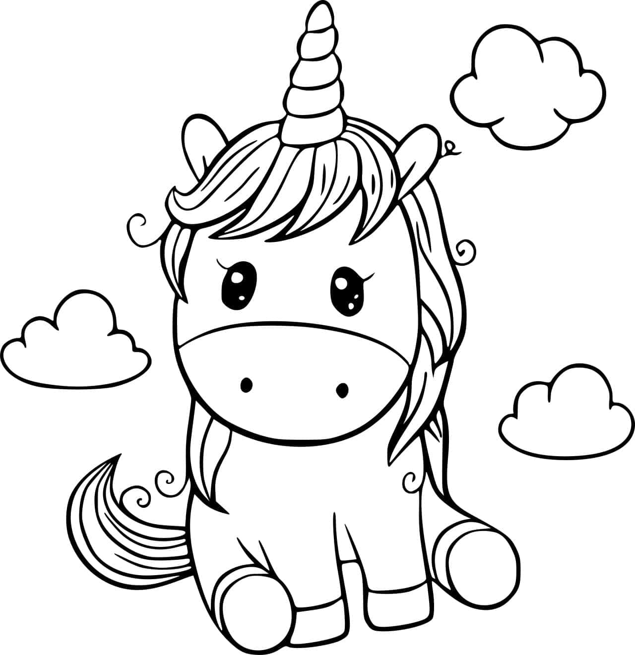 Pangkulay na Larawan ng Nakaupong Baby Unicorn Wallpaper