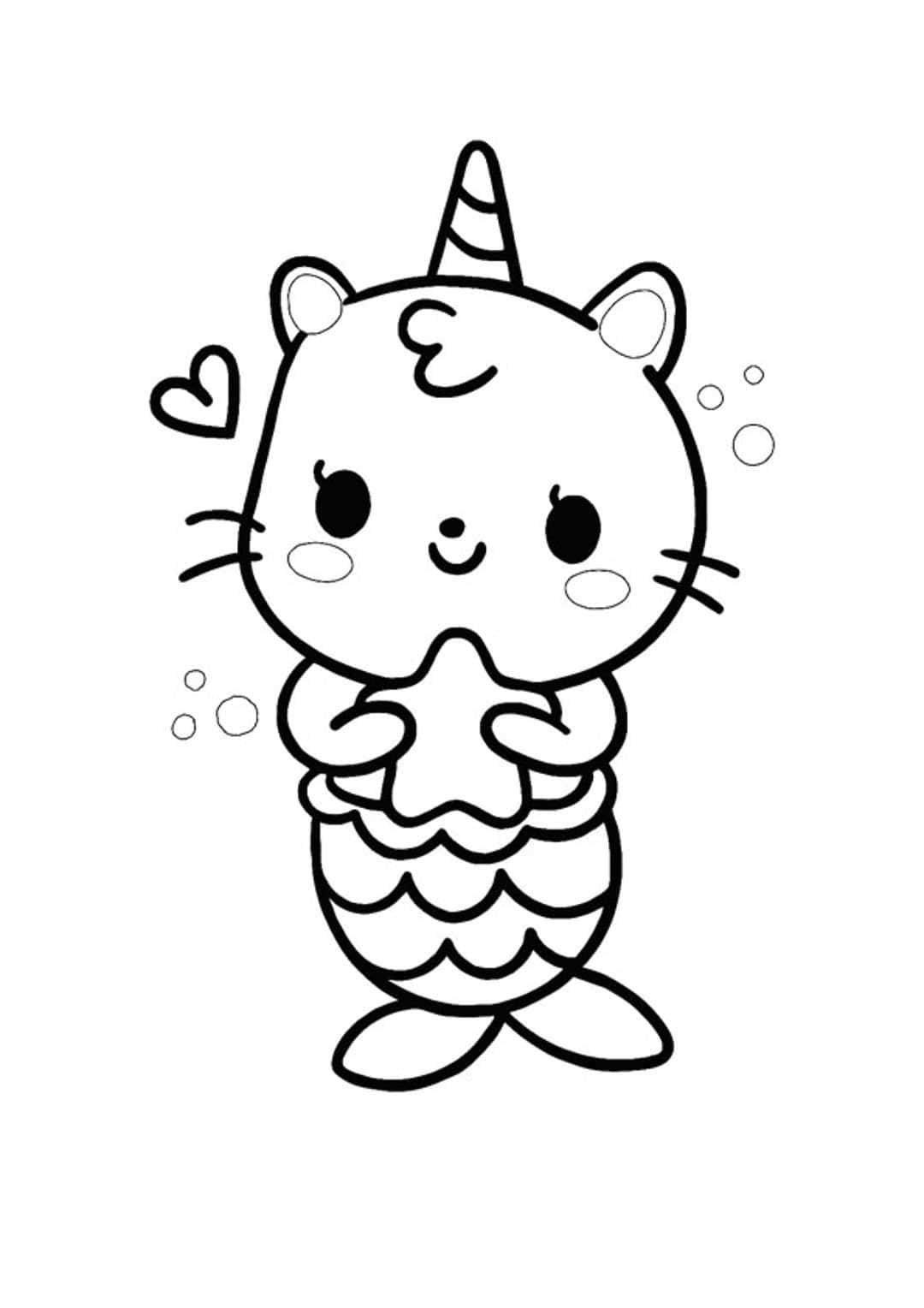 Pangkulay na Larawan ng Pusa na Sirena at Unicorn Wallpaper