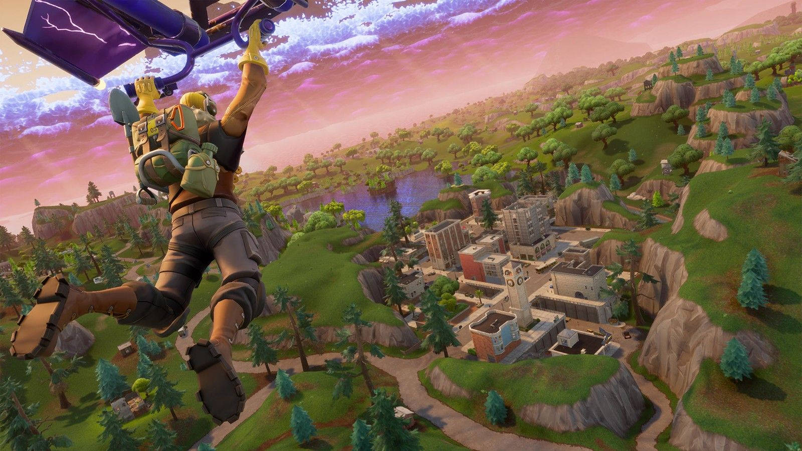 Parachute papunta sa Isla sa Epic's Fortnite Wallpaper