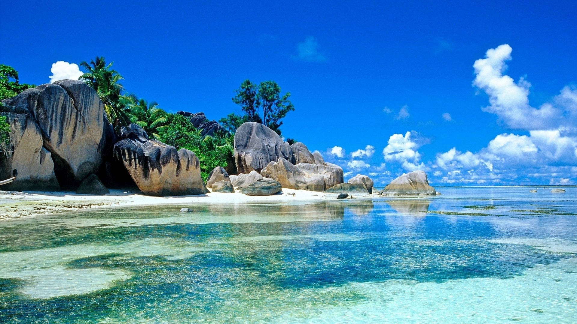 Paradiso ng Seychelles: Screen Saver ng Dalampasigan Wallpaper