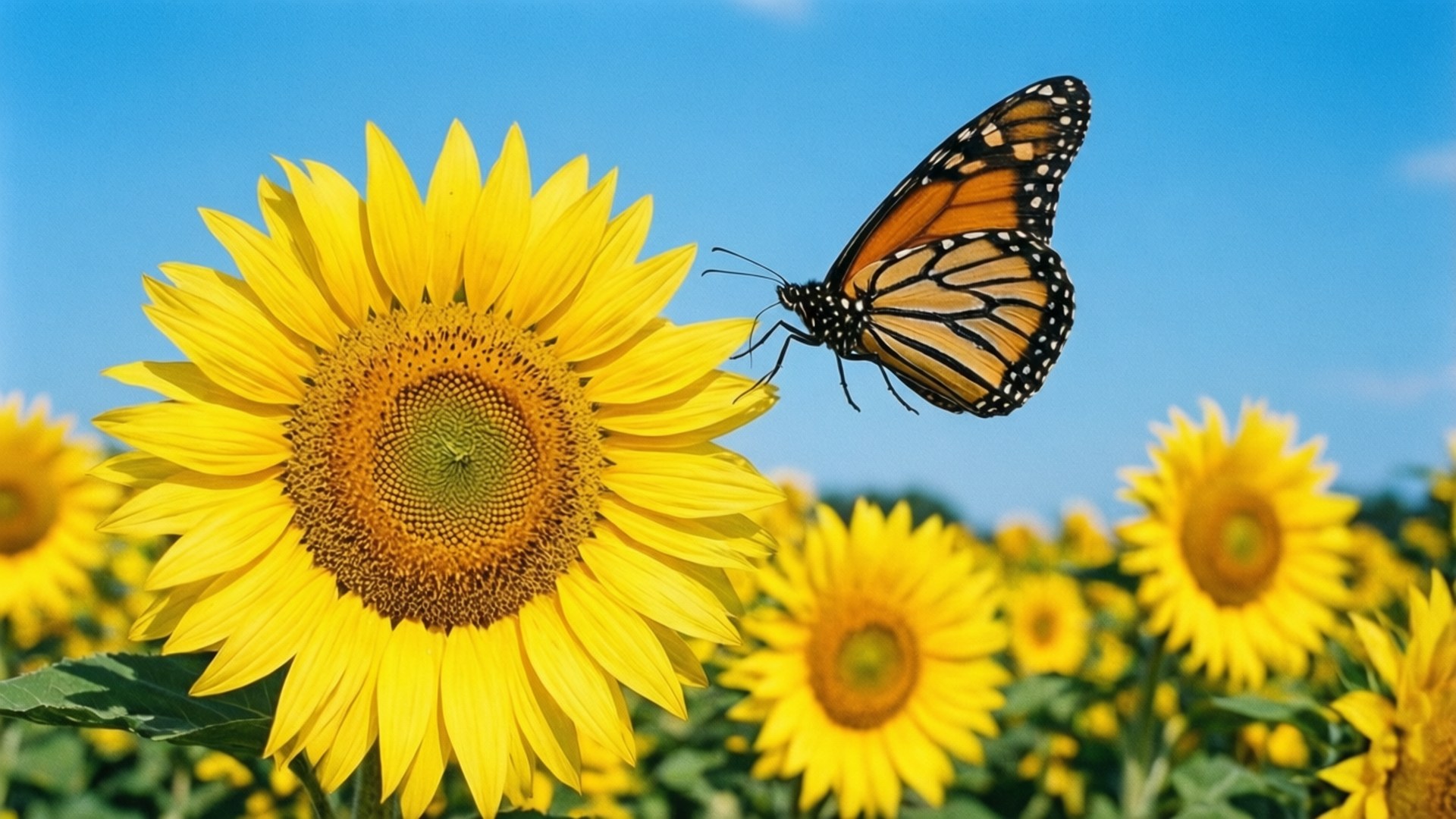 Paruparo sa Mga Sunflower Wallpaper