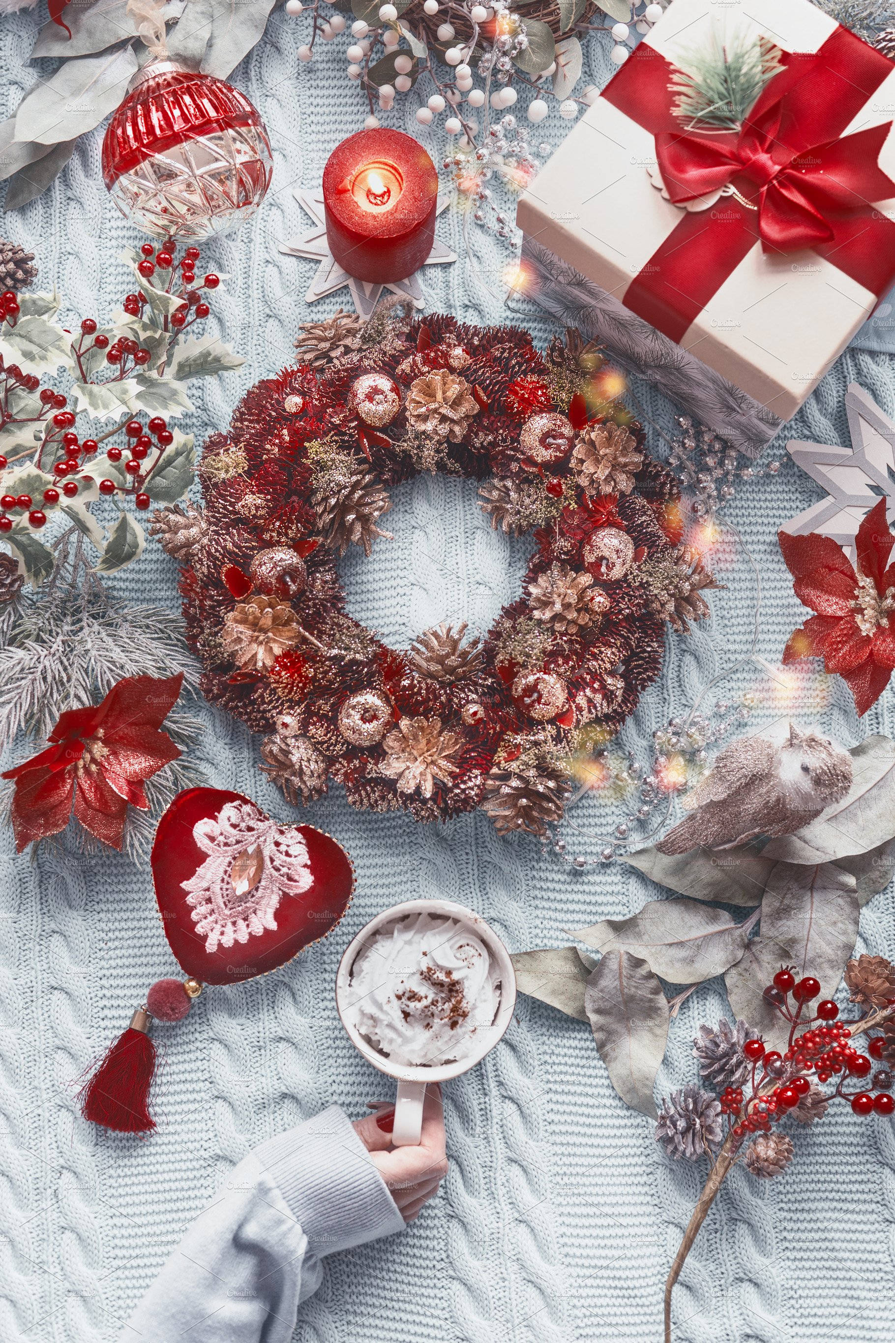 Paskong Pasko na Aesthetic na Pulang Wreath Wallpaper