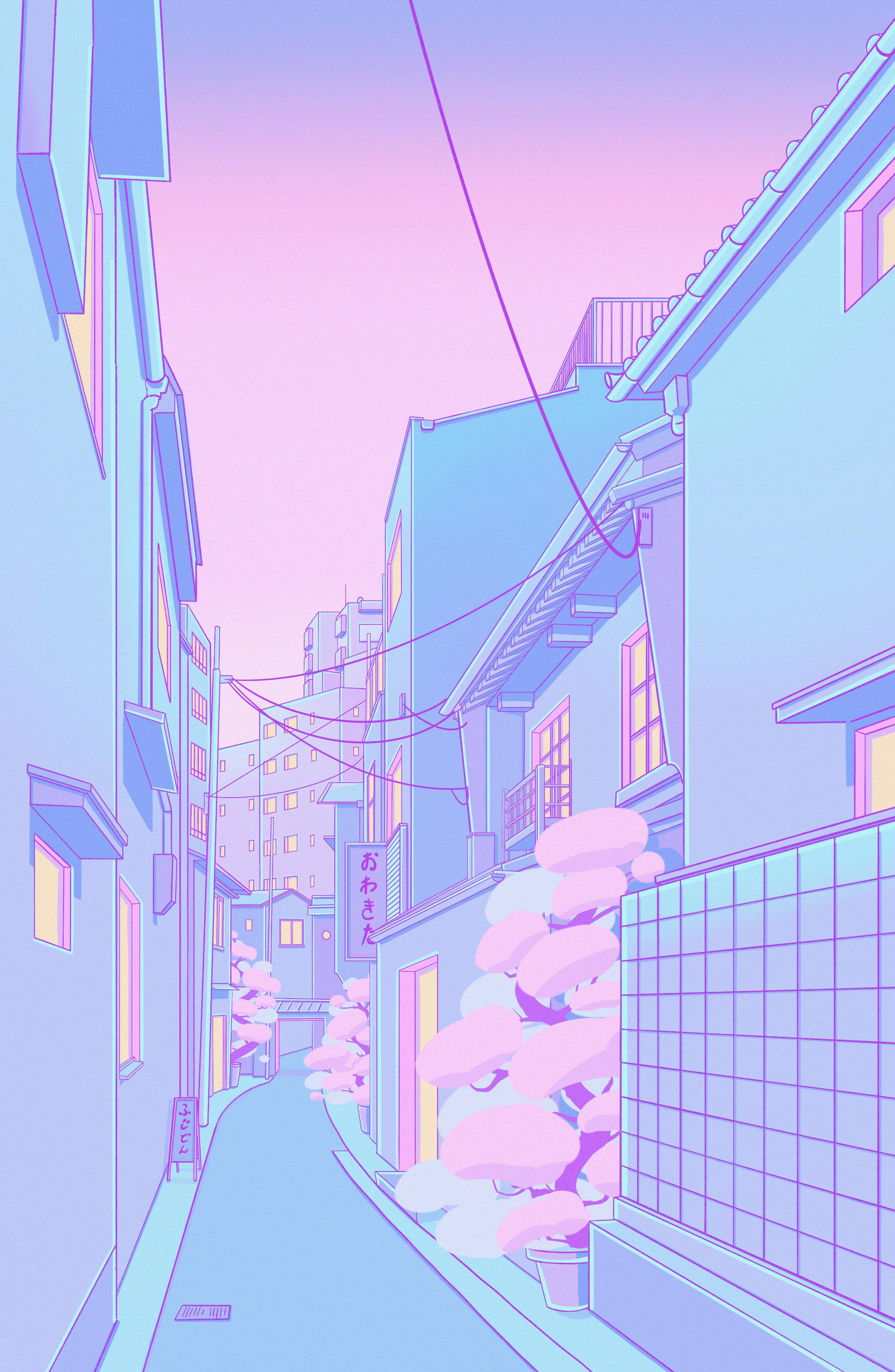 Pastel Japanese Aesthetic na Walang Tao na Alleyway Wallpaper