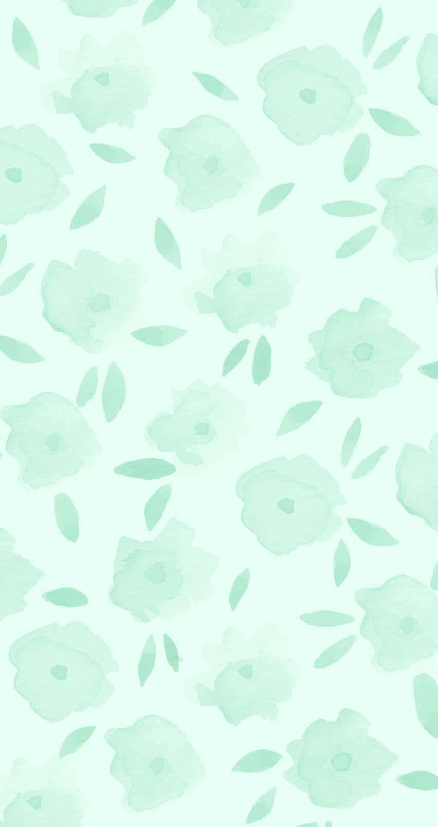 Pastel na Berdeng Background na mga Bulaklak at Dahon Wallpaper