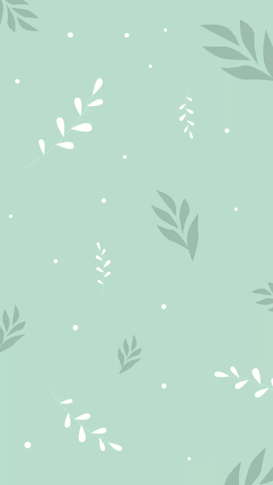 Pastel na Berdeng Background na may Puti at Gray na Dahon Wallpaper