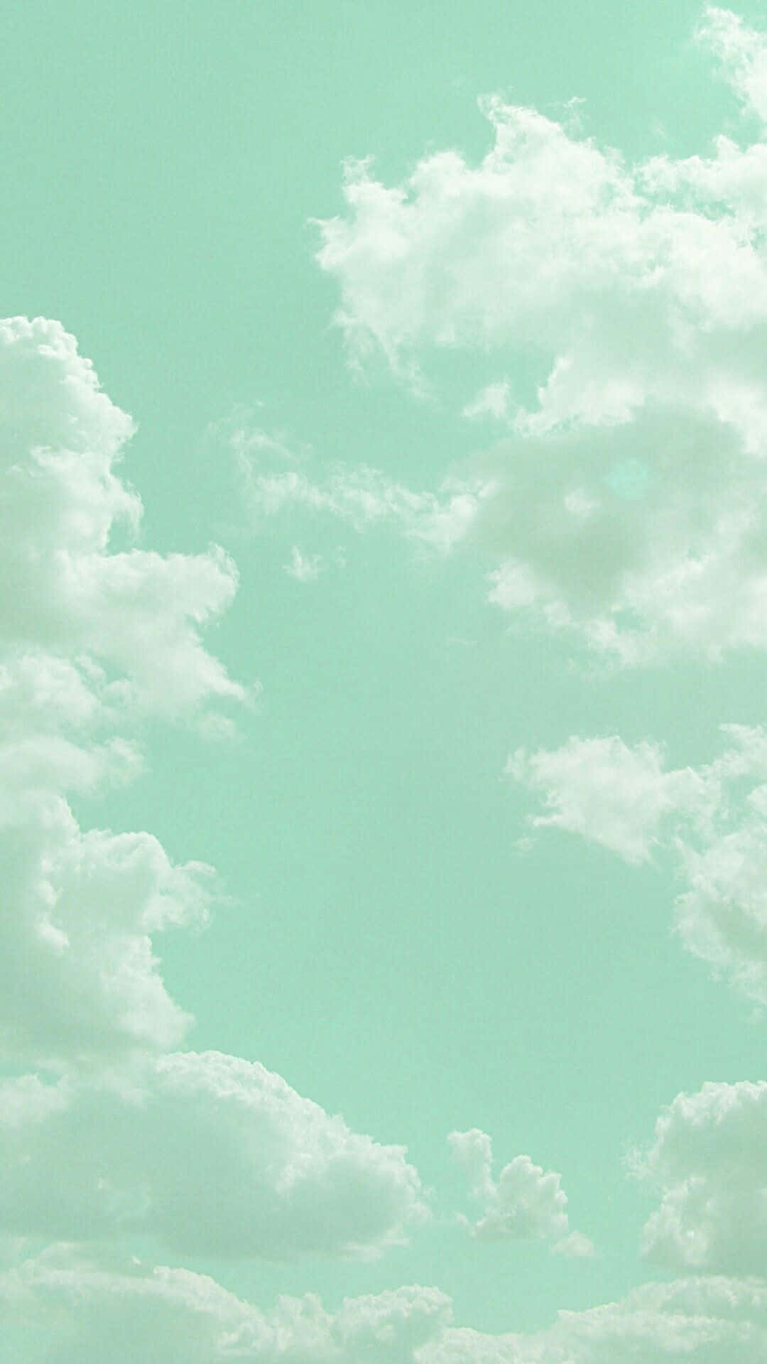 Pastel na Berdeng Background na May Puting Ulap Wallpaper