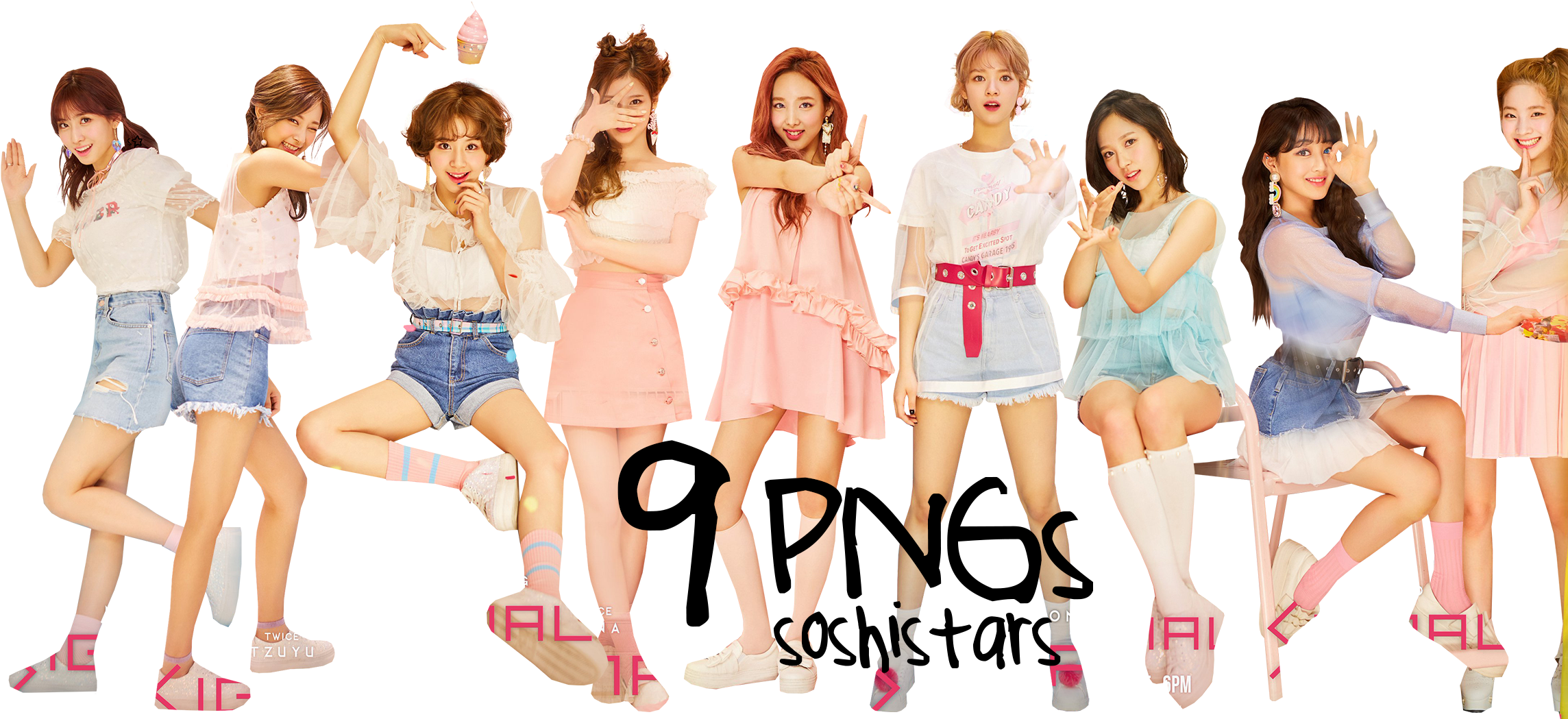 Pastel na Kasuotan ng mga Miyembro ng Twice Wallpaper