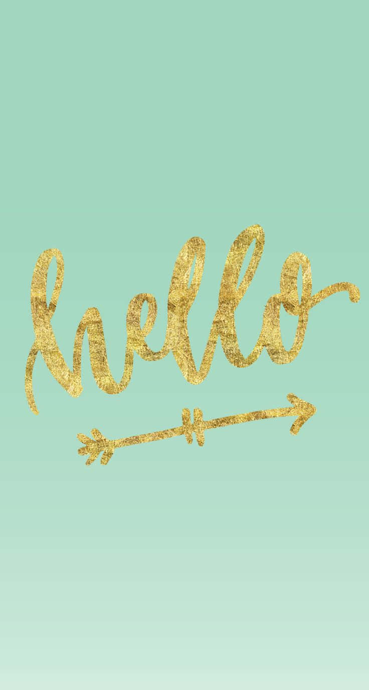 Pastel na Luntiang Background na Ginintuang na Hello Wallpaper