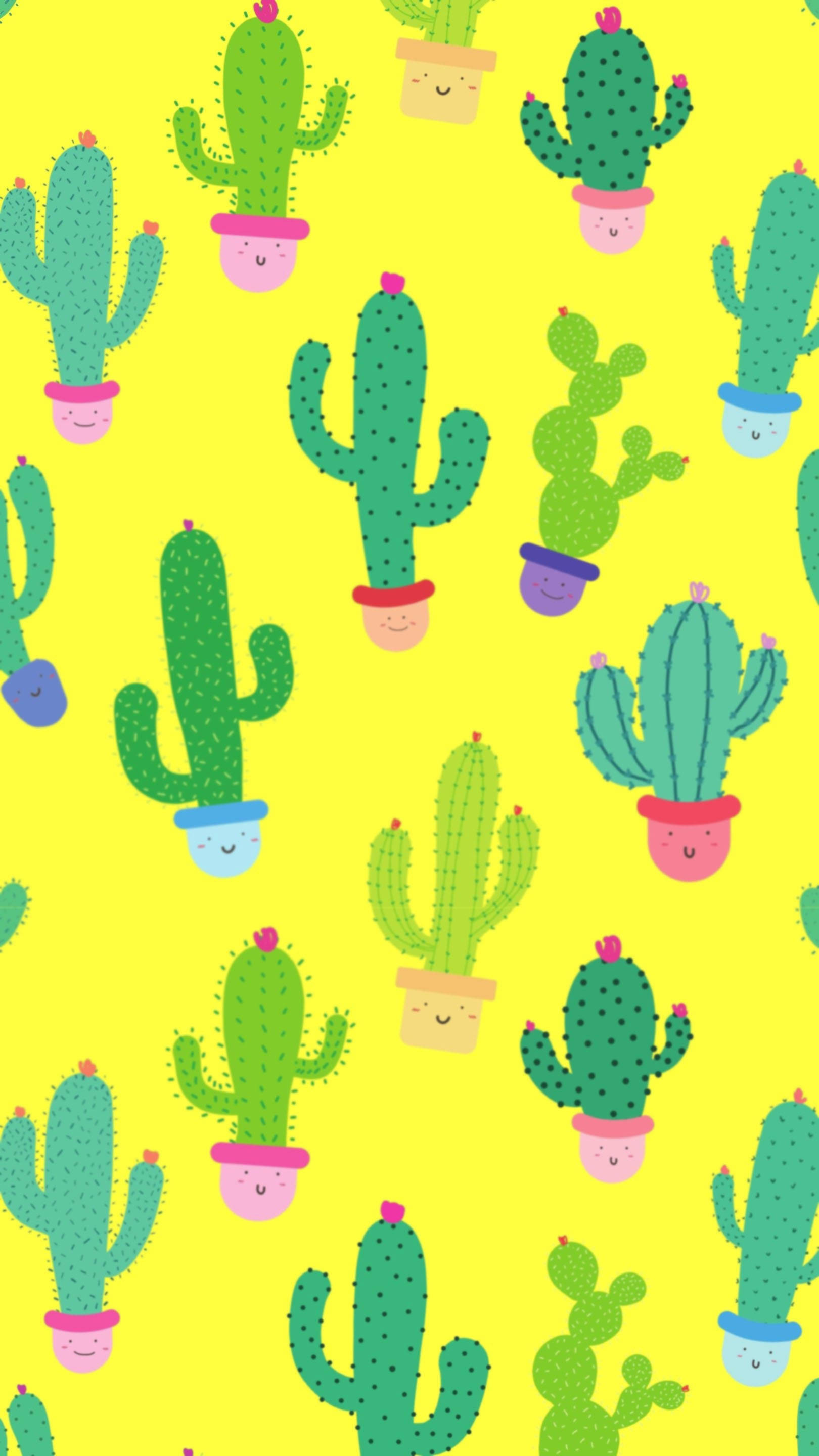 Pattern ng Aesthetic na Cute Cacti Wallpaper