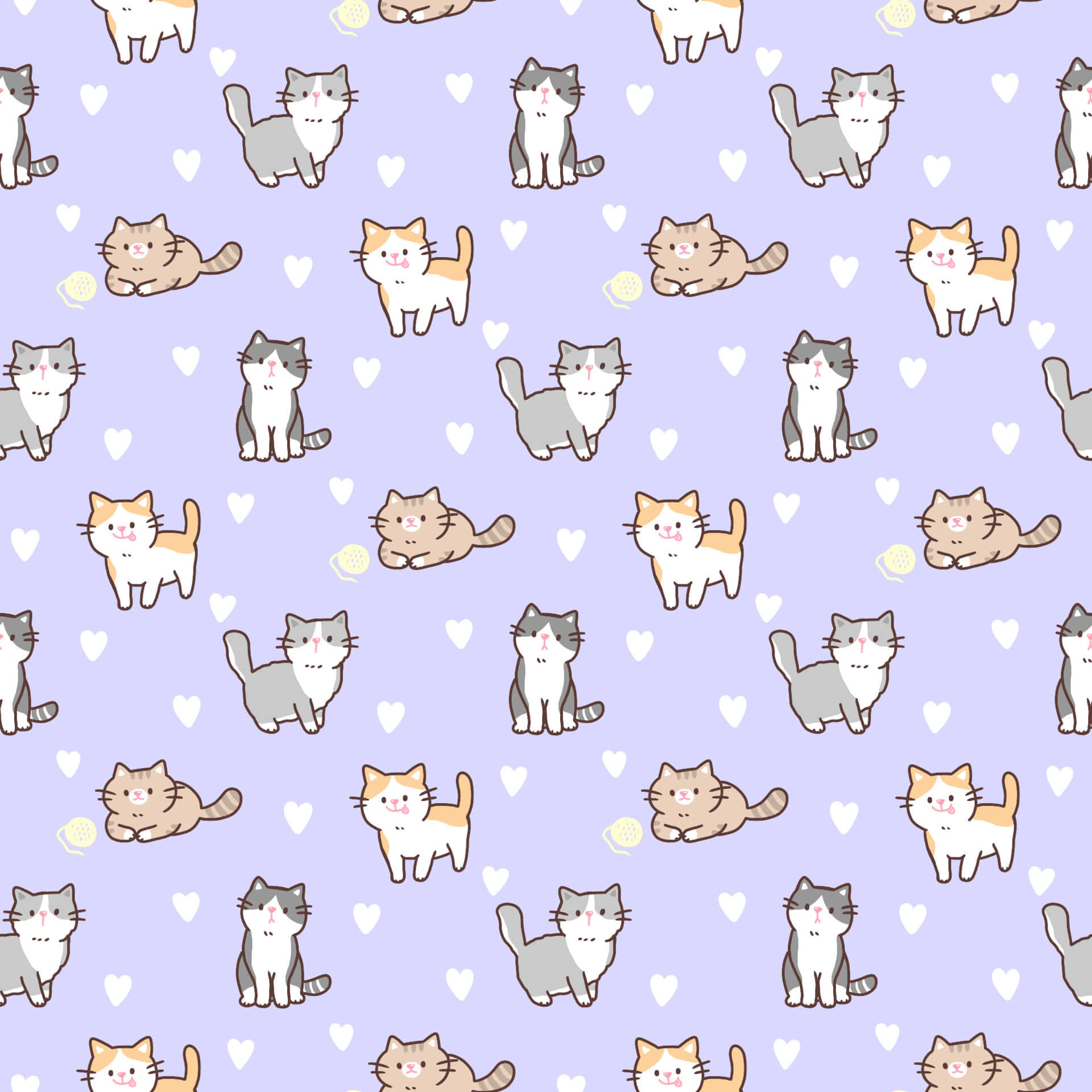 Pattern ng Cute na Pusa na May Lilang Background Wallpaper