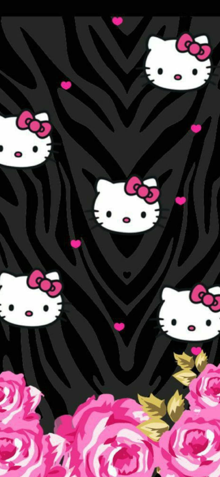 Pattern ng Hayop na Itim Hello Kitty Wallpaper