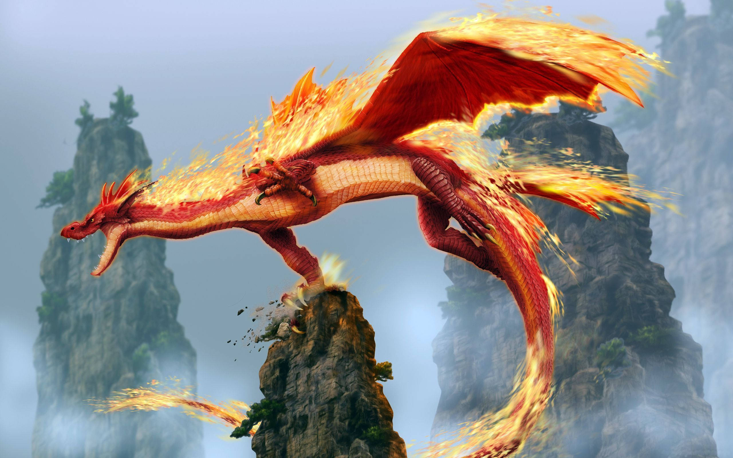 PC na may Nag-aapoy na Pulang Dragon na Hapones Wallpaper