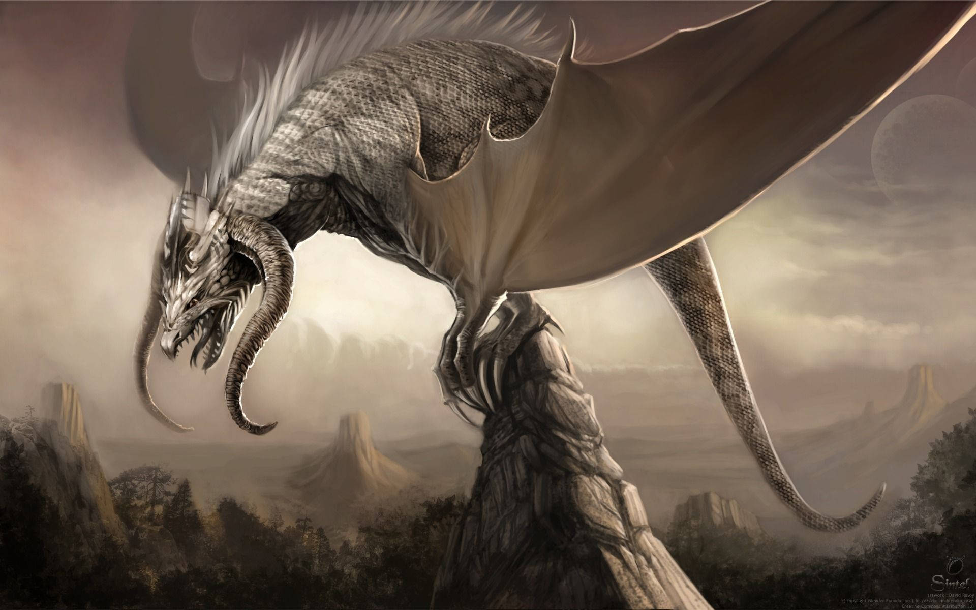 PC na may Puting May Sungay na Dragon na Hapones Wallpaper