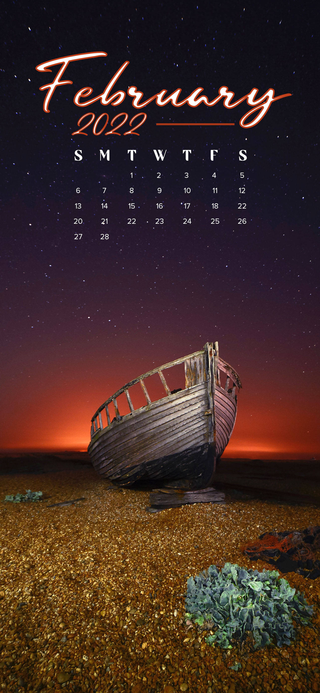 Pebrero 2022 Kalendaryo Sa Dalampasigan Wallpaper