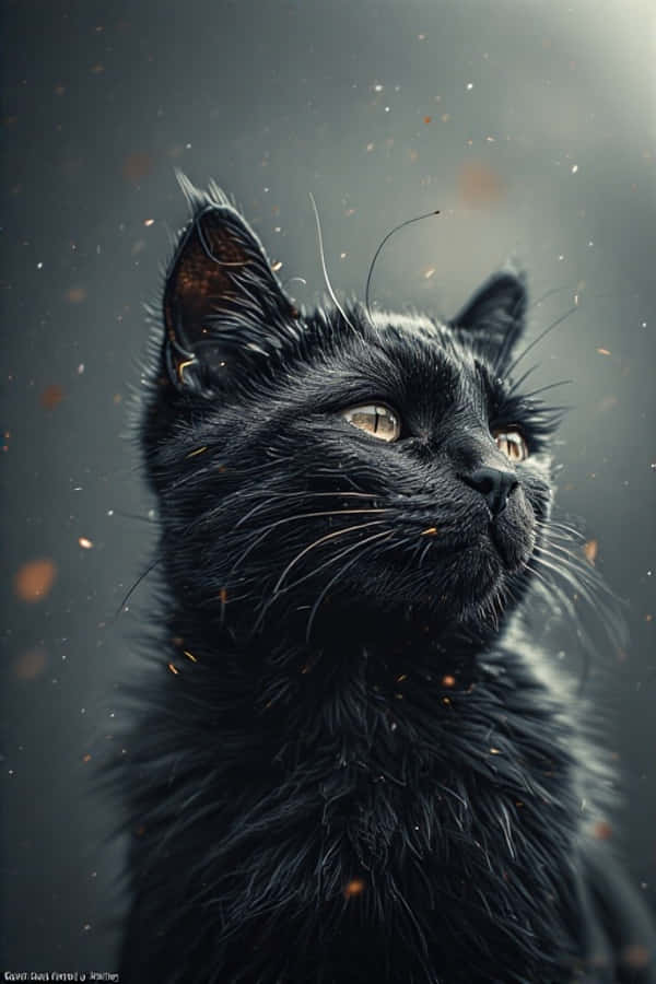 Photorealistic Ebony Cat Cinematic Digital Art Wallpaper
