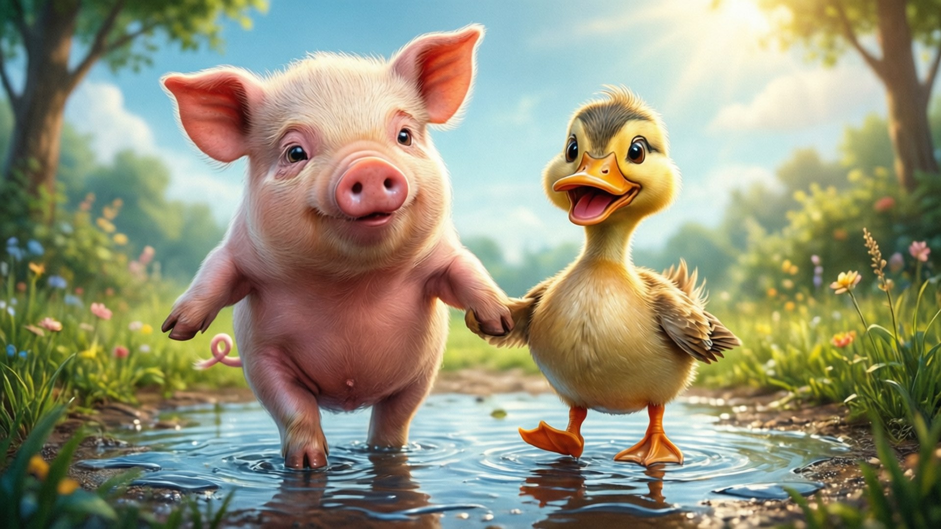 Pig at Duck na Magkaibigan Wallpaper