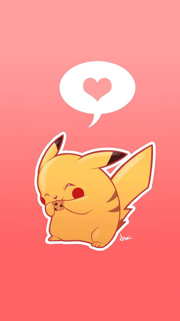 Pikachu na niyayakap ang pusong pink Wallpaper