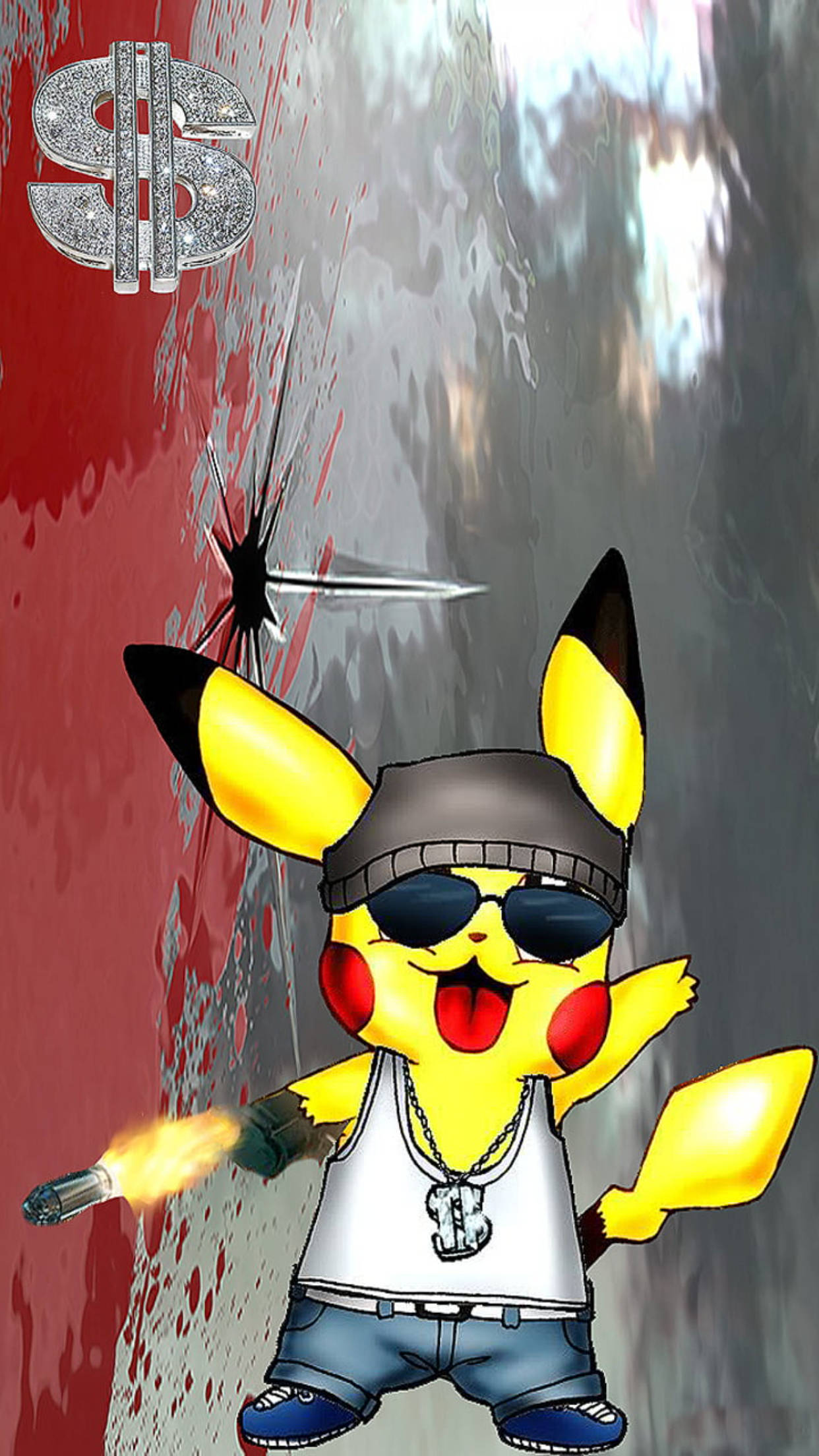 Pikachu, Yumakap sa Estilo ng Gangster sa Sining Kartun Wallpaper
