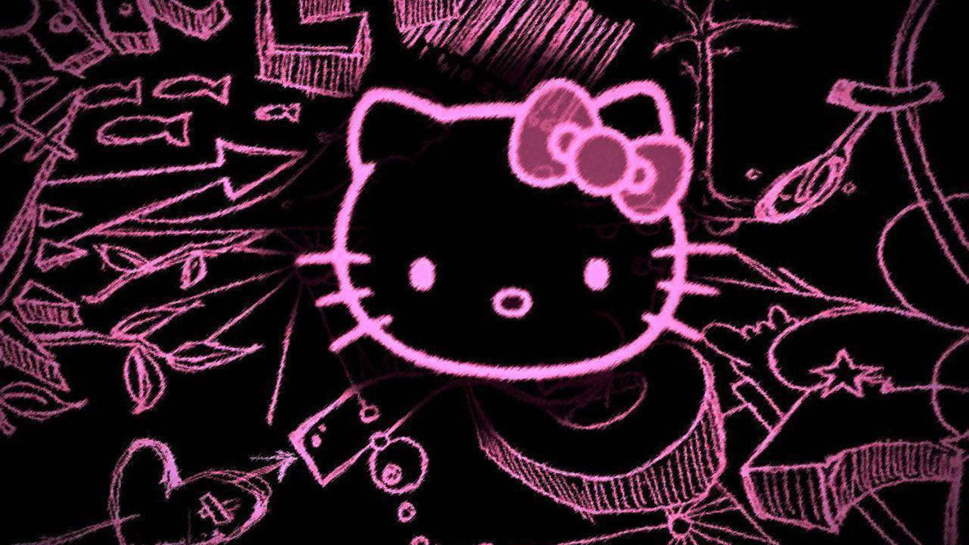 Pink at Black na Hello Kitty Doodle Wallpaper