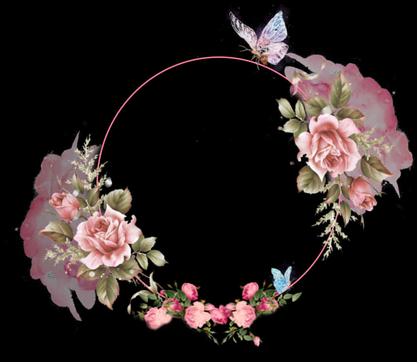 Pink Floral Wreath na may mga Paru-paro Wallpaper