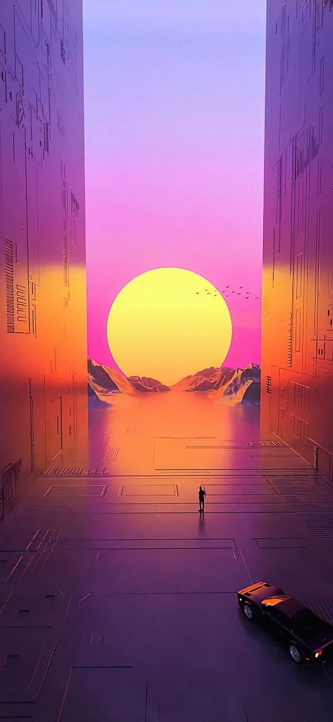 Pink Futuristic Sunset Vaporwave Digital Artwork Background Wallpaper