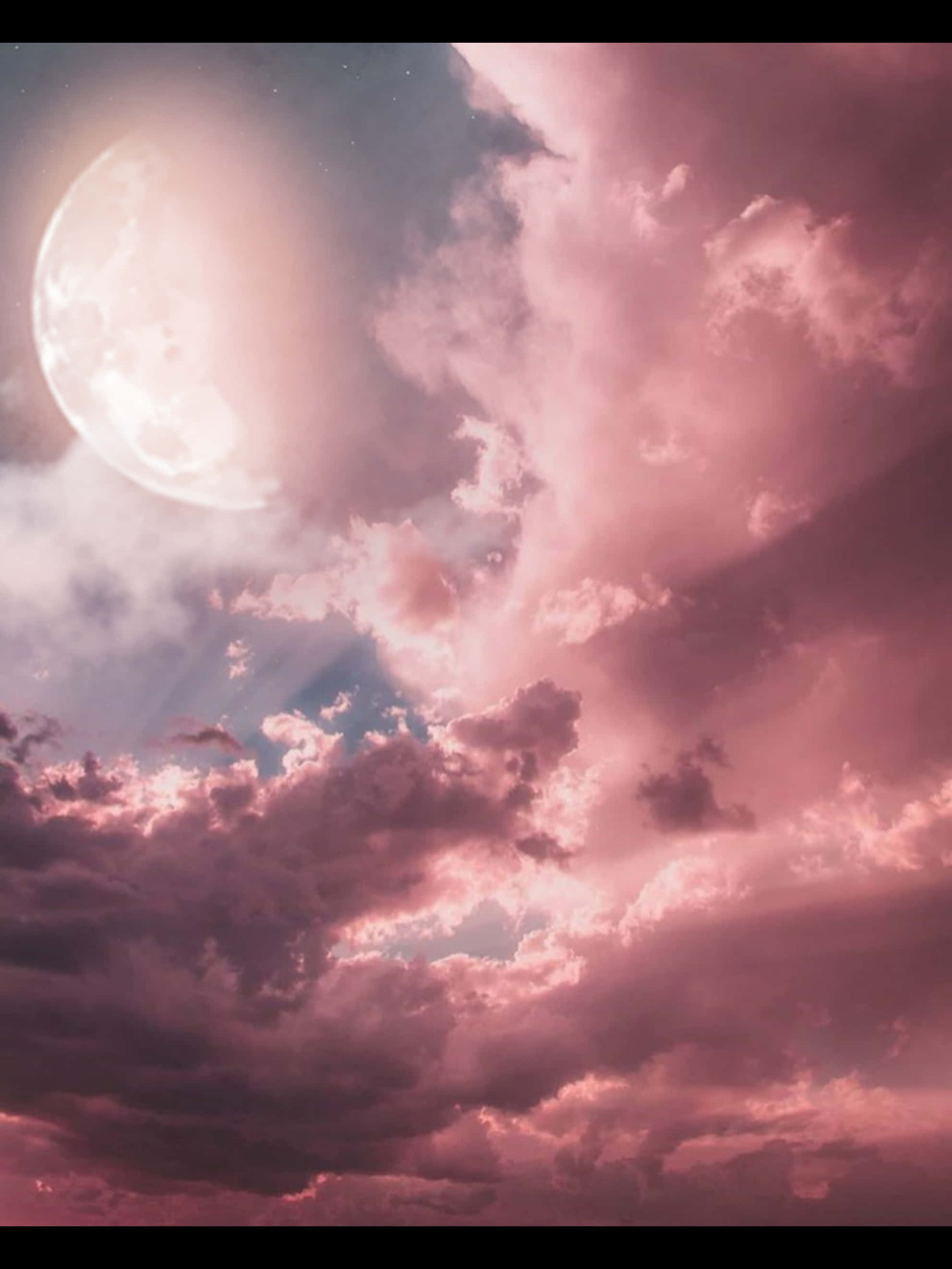 Pink Moon at Maulap na Kalangitan Wallpaper