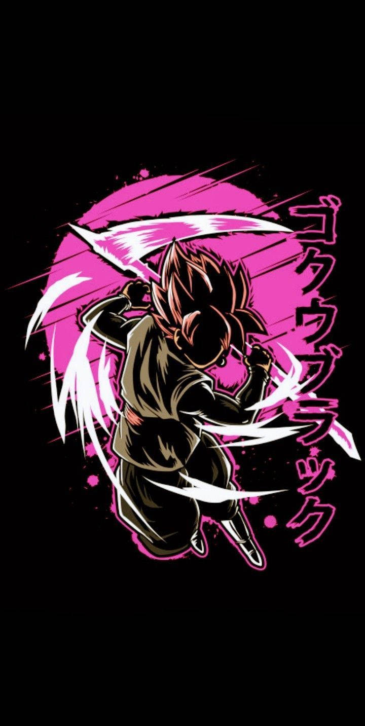 Pink Moon at Silhouette ng Black Goku Phone Wallpaper