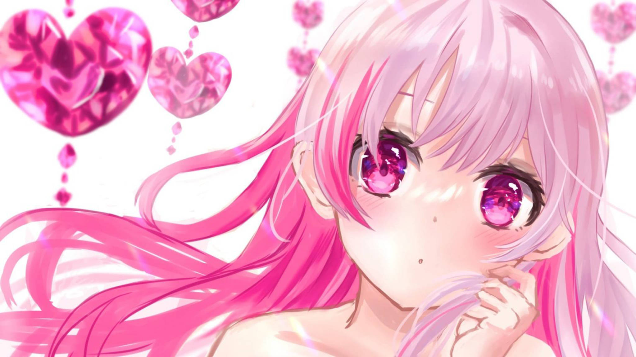 Pink na Anime Aesthetic na Babaeng may Puso Wallpaper
