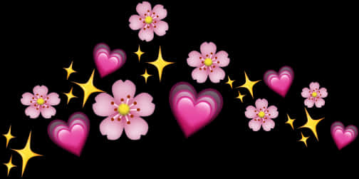 Pink na Bulaklak, Puso, Bituin, Itim na Background Wallpaper